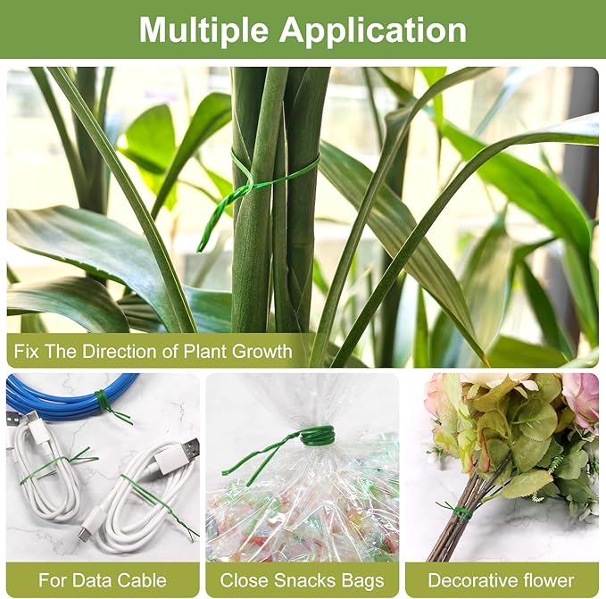 Plant Support Ties, Green Coated Wire, 1312 Ft Roll with Built-in Cutter