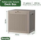 EasyUp 31 Gallon Outdoor Storage Box, Resin Waterproof UV-Resistant Deck Box, Reinforced Stability for Patio, Garden, and Poolside, Rattan Gray