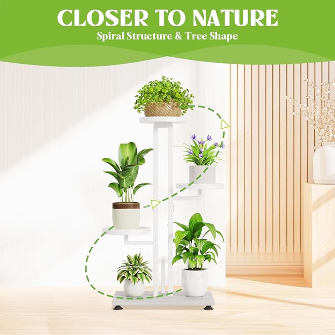 iDavosic.ly 3 Tier Plant Stand Indoor Outdoor, Tiered Corner Multiple Flower Pot Holder Shelf, Metal 28 Inch Tall Display Rack for Patio Porch Living Room Garden Balcony Bedroom, White