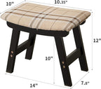 Foot Stool,Ottoman,Bamboo Small Sofa Foot Rest Under Desk,Extra Seating for Living Room, Bedroom and Kitchen (Black Stool Legs - Stripes Surface)