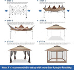 OASISHOME Pop-up Gazebo Portable Instant Canopy Tent 12x12, One-Push Locking System, with 4 Mesh Sidewall, Wheeled Bag, for Patio/Backyard/Outdoor/Parties/Events (Khaki)