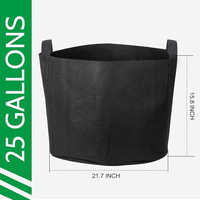 JERIA 12-Pack 25 Gallon Grow Bags, 300G Thickened Nonwoven Garden Pots,Heavy Duty Fabric Pots with Reinforced Handles