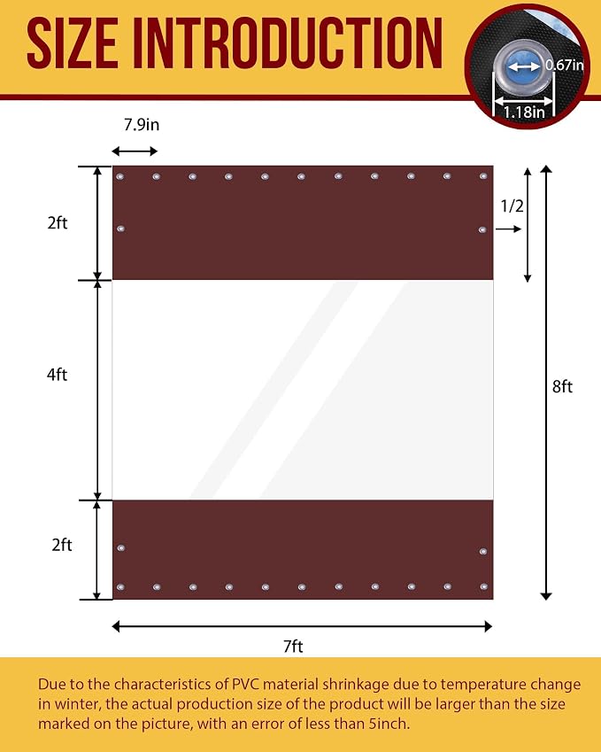 Outdoor Curtains - 8x7 ft Brown Waterproof Clear Vinyl Patio Enclosure