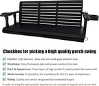 Wooden Porch Swing 3-Seater, High Backrest and Deep Seat, Bench Swing with Cupholders, Hanging Chains and 7mm Springs, Heavy Duty 880 LBS, for Outdoor Patio Garden (Carbon Black, 5 FT Extra Large)
