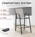 HOMREST Outdoor Bar Height Stools Set of 4,High Back Patio Chairs with Armrests,Textilene Chairs with Breathable Fabric & Metal Frame for All Weather,Light Grey