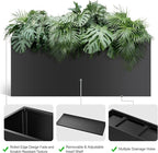 Metal Large Planter Box 15" W x 38" L x 16.25" H, Heavy Duty Tall Rectangle Outdoor Planter Box with Removable Insert Shelves for Porch, Garden, Patio, Yard (Black)