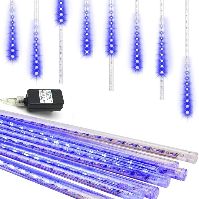 String Lights, 768 LED Blue Meteor Tubes, Waterproof for Outdoor Use