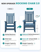 SERWALL Oversized Outdoor Rocking Chair Set of 4, HDPE Rocker for Adults, Patio Rocking Chairs for Porch, Blue