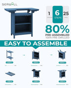 SERWALL Outdoor Bar Table,Patio Bar Cabinet with 4-Tier Storage and Spacious Tabletop for Outside,Poolside, Backyard,Made of HDPE,Blue