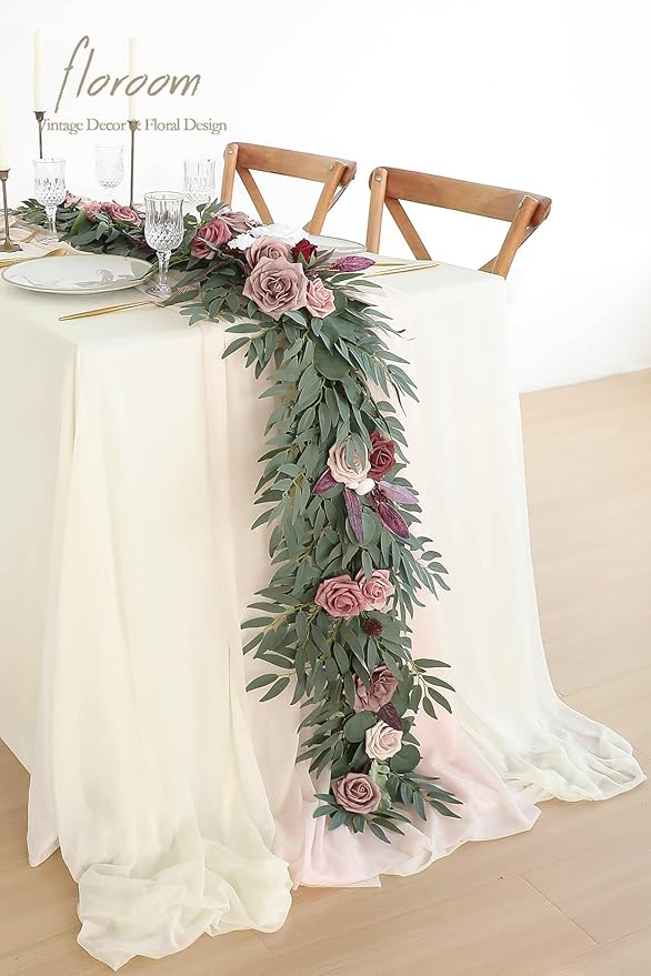 Artificial Flowers Garland, 6ft Eucalyptus Willow Vine in Dusty Rose