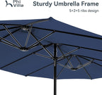 PHI VILLA 15ft Large Patio Umbrellas with Base Included, Outdoor Double-Sided Rectangle Market Umbrella with Crank Handle, for Pool Lawn Garden, Navy Blue