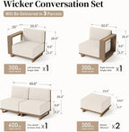 Sectional Outdoor Patio Furniture,U Shaped Rattan Wicker Sectional Sofa with 10''Ultra-Thick Cushions,All Weather Patio Conversation Set for Lawn Garden Backyard,Beige