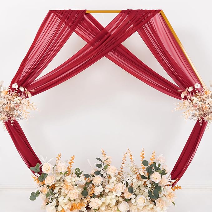 Outdoor Curtains - Red Gauze Arch Drapes, 2 Panels, 29 x 20 Ft