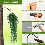 FEED GARDEN 2 Pack 14 Inch Hanging Plant Bracket Wall Hooks Decorative Plant Hangers for Outdoor Hanging Bird Feeders, Wind Chimes, Plant Baskets, Black
