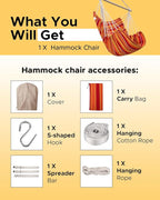 Miztli Hammock Chair with Hanging Chair Cover – Max 500 Lbs, Steel Spreader Bar with Anti-Slip Rings, Comfortable Indoor & Outdoor Hanging Chair – Includes Protective Waterproof Cover (57x45.5 in)