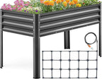 KING BIRD Raised Garden Bed with Irrigation System and Legs Galvanized Elevated Planter Box 48×24×31.5 in for Backyard, Patio, Balcony, 400lb Capacity, Dark Grey