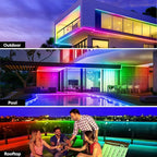 65.6FT Outdoor LED Strip Light Waterproof,IP68 Outside RGB+IC Light Strip with App/Remote Control,Chase Mode,Music Sync Rope Light for Balcony,Deck,Rooftop,Garden,Pool