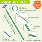 Extendable Plant Stakes,Adjustable Length from 17.9IN to 42.3IN Monstera Support Stakes with Clips,Sturdy Plant Stakes for Indoor Outdoor,Garden Sticks for Tomato,Orchid,Climbing Plants- 5Pack