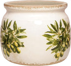 Mediterranean Ceramic Plant Pots with Olives Branches Pattern, 6 Inch Tuscan Planter for Indoor Plants, Rustic Farmhouse Home Kitchen Decor, Tuscan Vase for Centerpiece, Olive Green