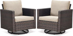 Belord Wicker Chairs Outdoor Bistro Set Oversize Patio Swivel Rocker, Rattan Outdoor Seating Set of 2 Swivel Glider Chairs Wicker Furniture for Porch Deck Backyard with Water-Resistant