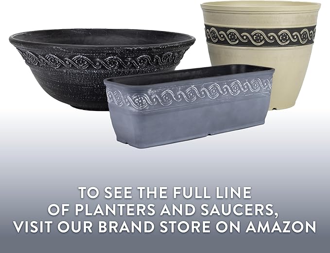 Classic Home and Garden Corinthian Rectangular Planter Box w/Drain Plug - Small Succulent Pots - Shallow Trough Planter for Indoor/Outdoor (10” Storm Gray, Pack of 1)