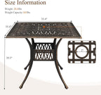 VINGLI Patio Dining Table with Umbrella Hole, Cast Aluminum Outdoor Bistro Furniture for Garden (35.4" Lx35.4 Wx29.5 H)