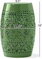 Christopher Knight Home Zoey Small Outdoor Side Table, Lace Cut Iron End Table, Metal Outdoor Stool, Hollow Drum Round Side Table, Decorative Garden Stool with Cutout Design for Patio Balcony, Green