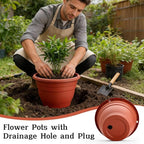 3 Pack 11 Inch Plant Pots with Drainage,Terracotta Plastic Planters for Indoor Outdoor Plants,Hanging Flower Pots for Patio,Garden,Balcony (Pottery Red)