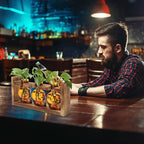 Terrarium Skull Propagation Station, 3 Amber Glass Vases with Wood Stand