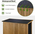 Storage Shed Cabinet, Brown Wood & Metal with Rain-Resistant Roof