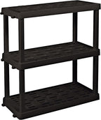 Oskar Heavy Duty Plastic Storage Shelves- for Garage, Kitchen, Bathroom Basement Kids Room, Stackable 3-Tier Black Organizer Rack for Books Shoes, Toys, Pantry, Cleaning and Closet Organization
