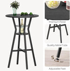 Bar Table, 2-Tier Round High Top Table, Pub Table, Home Bar Counter Height, Bistro Tables, for Kitchen, Living Room, Meeting Room, Pub, Black BT03BB