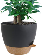 12 inch Large Self Watering Pots, Plastic Planters with 60oZ Removable Deep Reservoir and Multi Mesh Drainage Holes for Indoor Outdoor Garden Plants and Flowers, Black with Brown