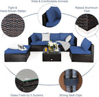 Tangkula 6 Piece Patio Furniture Set, Outdoor Deck Lawn Backyard Durable Steel Frame PE Rattan Wicker Sectional Sofa Set, Conversation Set with Coffee Table (Navy)