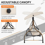 U-MAX Porch Swing Chair with Adjustable Backrest&Canopy, 3 Seat Patio Swing with Canopy 2-in-1 Convertible Outdoor Swing with Canopy Patio Daybed with Removable Beige Cushions for Adults