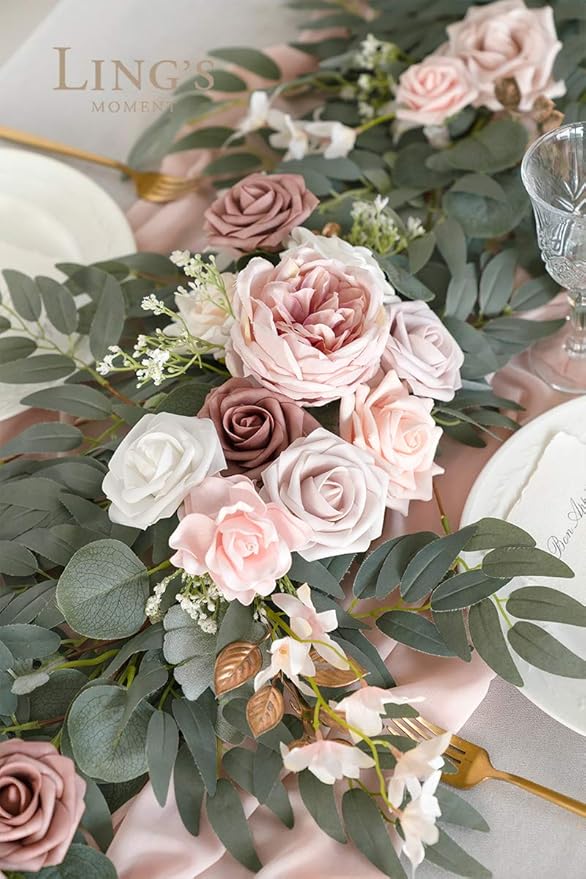 Artificial Flower Garland 6 FT Dusty Rose Eucalyptus Silk Greenery