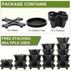 Umigy 2 Set 5 Tier Stackable Planters Vertical Garden Planters for Strawberry Herb Flower and Vegetable Indoor Outdoor Gardening Pots with Removable Wheels and Bottom(Black)