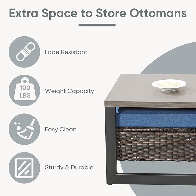 Belord Family Reunion Patio Conversation Set - 6 Piece Outdoor Sectional Furniture Set with Storage Box and Wicker Swivel Glider Chair Set of 2,Removable Gray Cushions for Deck Backyard Sunroom