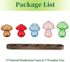 Terrarium Set of 5 Mushroom Glass Propagation Vases with Wooden Tray