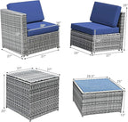 Tangkula 8 Pieces Wicker Patio Furniture Set with Storage Deck Box, PE Rattan Outdoor Sectional Sofa Conversation Set with Coffee Table & Cushions, Outside Furniture for Garden Yard Poolside (Navy)
