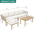 YITAHOME Patio Furniture Set, 6 Pieces Outdoor Rattan Woven Sectional Sofa Patio Loveseat with Ottoman and and Side Table, Conversation Set for Backyard, Porch, Boho - Beige
