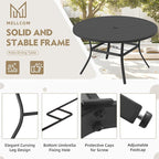 MELLCOM 53'' Round Outdoor Dining Table for 6, Metal Patio Dining Table with Umbrella Hole, All-Weather Black Table for Porch, Garden, Backyard, Poolside, Lawn
