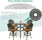 VIVIJASON 5-Piece Patio Swivel Bar Stools Set, All Weather Outdoor Cast Aluminum Bar Height Bistro Set with 4 Cushioned Bar Chairs & 35.4" High Bar Table w/Umbrella Hole for Backyard, Lawn, Garden