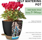 Plant Pots 8/7.5/7/6.5/6 Inch Self Watering Pots,5 Pack Planters with Drainage Holes and Saucers,Plastic Flower Pots,Nursery Planters for Indoor Outdoor Plants (Black)