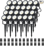 Low Voltage Safety Landscape Lights Outdoor: 7W 840LM LED Landscape Lighting with Connectors & Transformer for Tree Garden Yard Pathway | 24V Warm Yellow 3000K Spotlights | IP65 Waterproof | 24 Pack