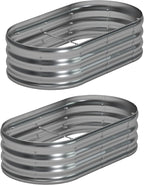 4x2x1ft(2 Pack) Galvanized Oval Raised Garden Bed,Outdoor Planter Box Metal Patio Kit Planting Bed for Vegetables Flowers Herb,Silver