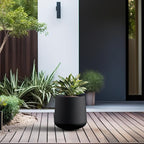 Kante 11.6" Dia Round Concrete Planter, Outdoor Indoor Large Plant Pots Containers with Drainage Hole and Rubber Plug for Home Garden Patio, Black
