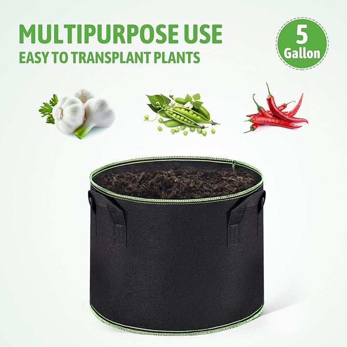 Delxo Garden Grow Bags 5 Gallon 10Pack Reusable Plant Growing Bags Fabric Pots for Planting Vegetable