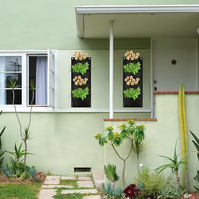Cosmos Hanging Wall Planter with 4 Pockets Vertical Garden Planter Wall Mounted Flower Pouch Plant Growing Bag Garden Tools Storage Bag for Outdoor Decor