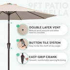 JEAREY 9FT Outdoor Patio Umbrella Market Umbrella with Push Button Tilt and Crank, Outdoor Table Umbrellas 8 Sturdy Ribs UV Protection Waterproof for Garden, Deck, Backyard, Pool (Cream Beige)